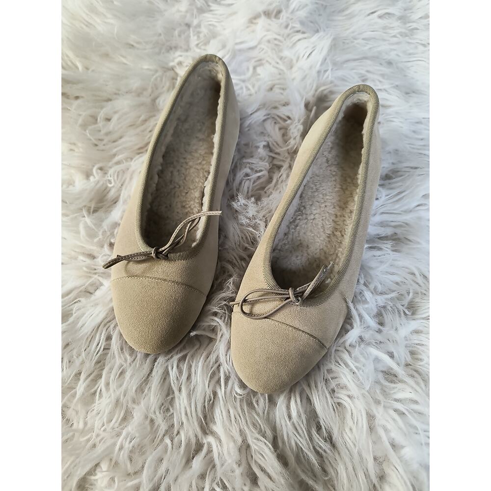 Unutzer Venice Womens Ballet Flat Shoes Bow Tie Suede Tan Sherpa Lined EU 36